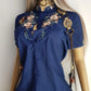 Heavily Embroidered Vintage Cowgirl Shirt With Oriental Vibes - Vibrant Blue - Embroidered Chest & Sleeves - Fitted Hourglass - Stunning Embroidery & Piping - Cheongsam Button Front