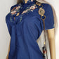 Heavily Embroidered Vintage Cowgirl Shirt With Oriental Vibes - Vibrant Blue - Embroidered Chest & Sleeves - Fitted Hourglass - Stunning Embroidery & Piping - Cheongsam Button Front