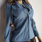 1970s Braided Cowgirl Aged Denim Shirt - Perfectly Faded Light Blue - Braided Feature Shoulders - Perfect Tailoring