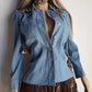 1970s Braided Cowgirl Aged Denim Shirt - Perfectly Faded Light Blue - Braided Feature Shoulders - Perfect Tailoring