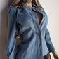 1970s Braided Cowgirl Aged Denim Shirt - Perfectly Faded Light Blue - Braided Feature Shoulders - Perfect Tailoring