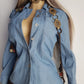 1970s Braided Cowgirl Aged Denim Shirt - Perfectly Faded Light Blue - Braided Feature Shoulders - Perfect Tailoring