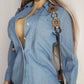 1970s Braided Cowgirl Aged Denim Shirt - Perfectly Faded Light Blue - Braided Feature Shoulders - Perfect Tailoring