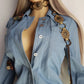 1970s Braided Cowgirl Aged Denim Shirt - Perfectly Faded Light Blue - Braided Feature Shoulders - Perfect Tailoring