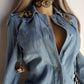 1970s Braided Cowgirl Aged Denim Shirt - Perfectly Faded Light Blue - Braided Feature Shoulders - Perfect Tailoring