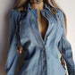 1970s Braided Cowgirl Aged Denim Shirt - Perfectly Faded Light Blue - Braided Feature Shoulders - Perfect Tailoring