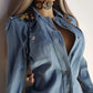 1970s Braided Cowgirl Aged Denim Shirt - Perfectly Faded Light Blue - Braided Feature Shoulders - Perfect Tailoring