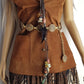 1970s genuine leather authentic vintage mini dress / vest in rich tobacco brown - metal pop buttons - belt loops - unbelievably cool