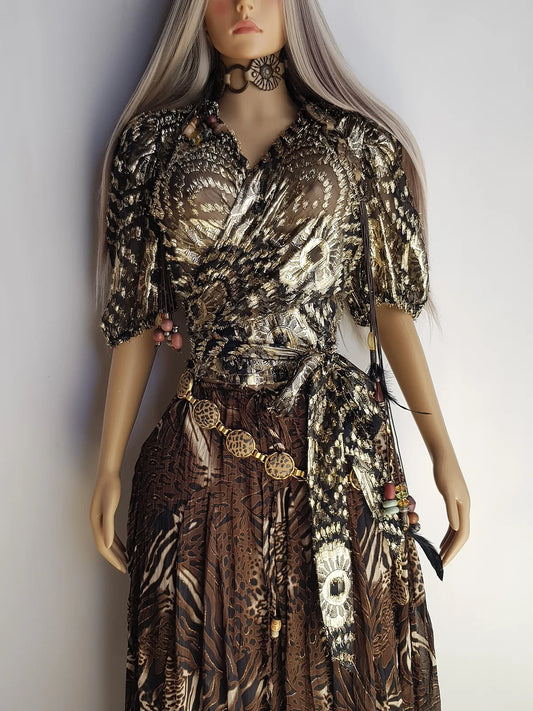 Spectacular Sheer Wrap Jacket in Light Metallic Animal Print - Very Rock Star Girlfriend - Puff Sleeves - Wear multiple ways as a versatile cover up