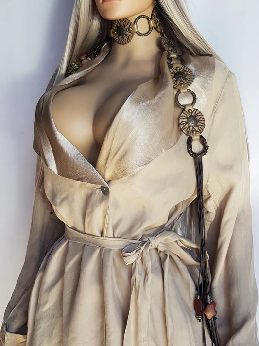 Dreamy Vintage Bohemian Slinky Jacket in Spectacular Pearl Tones - Iridescent Satin finish on Collar with Beautiful Inlaid Button - Tie Hourglass Waist - Perfect Layering Piece