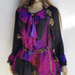 Spectacular Rock Star Girlfriend Asymmetrical Flouncy Top / Mini Dress - Rich Pinks & Purple Tones - Ruffles Everywhere- Multiple Layers