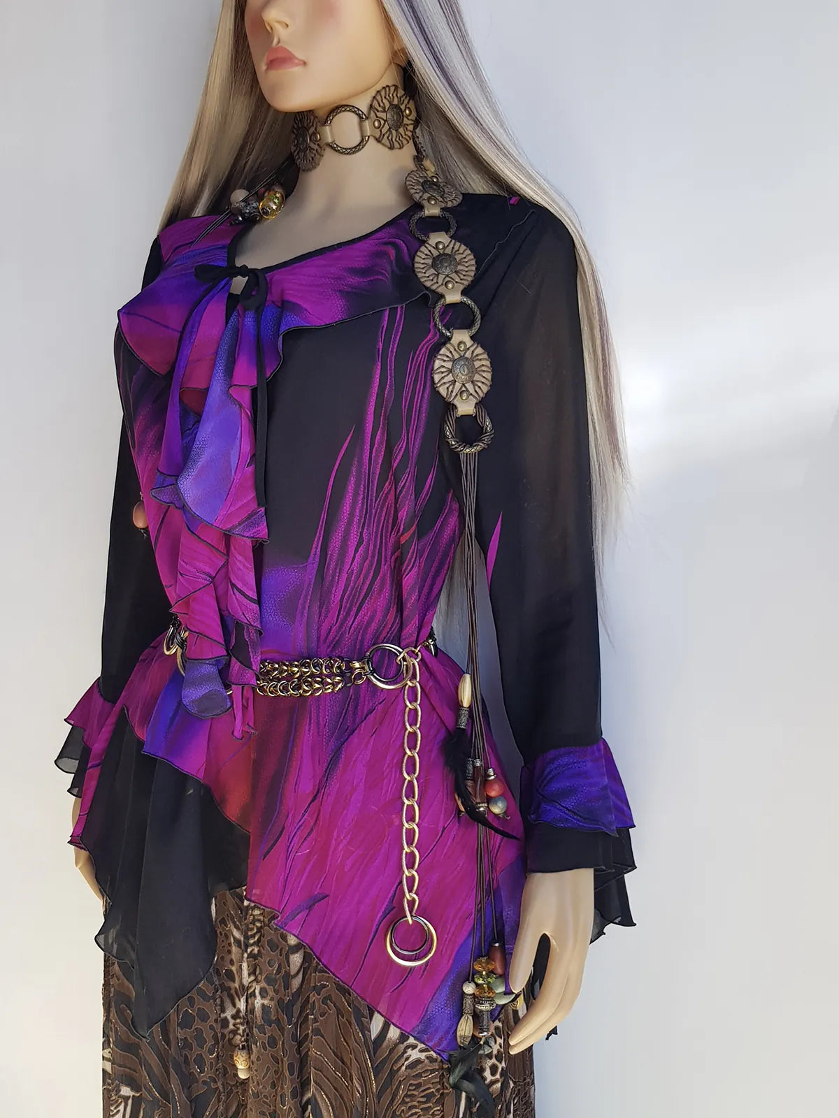 Spectacular Rock Star Girlfriend Asymmetrical Flouncy Top / Mini Dress - Rich Pinks & Purple Tones - Ruffles Everywhere- Multiple Layers