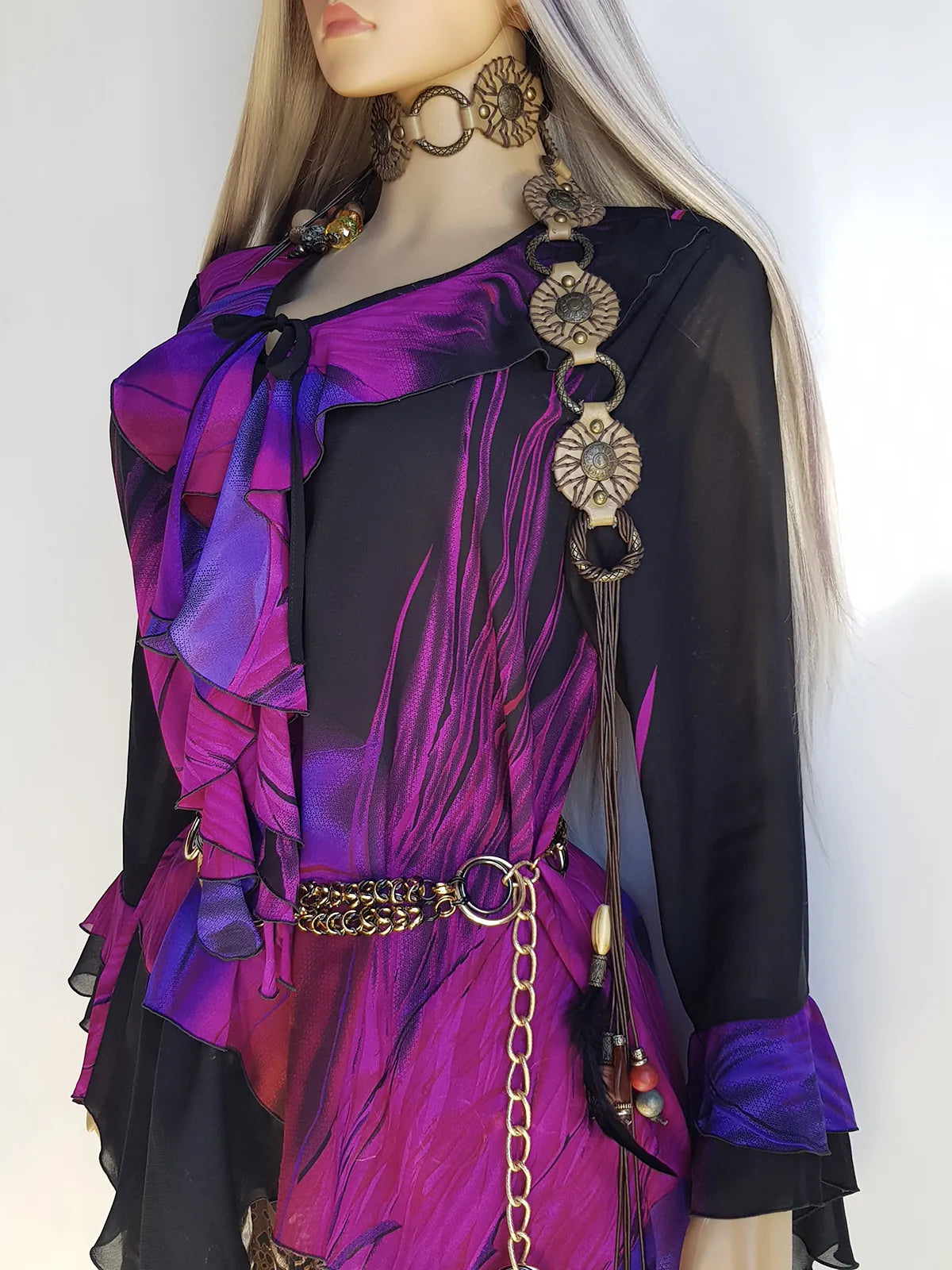 Spectacular Rock Star Girlfriend Asymmetrical Flouncy Top / Mini Dress - Rich Pinks & Purple Tones - Ruffles Everywhere- Multiple Layers