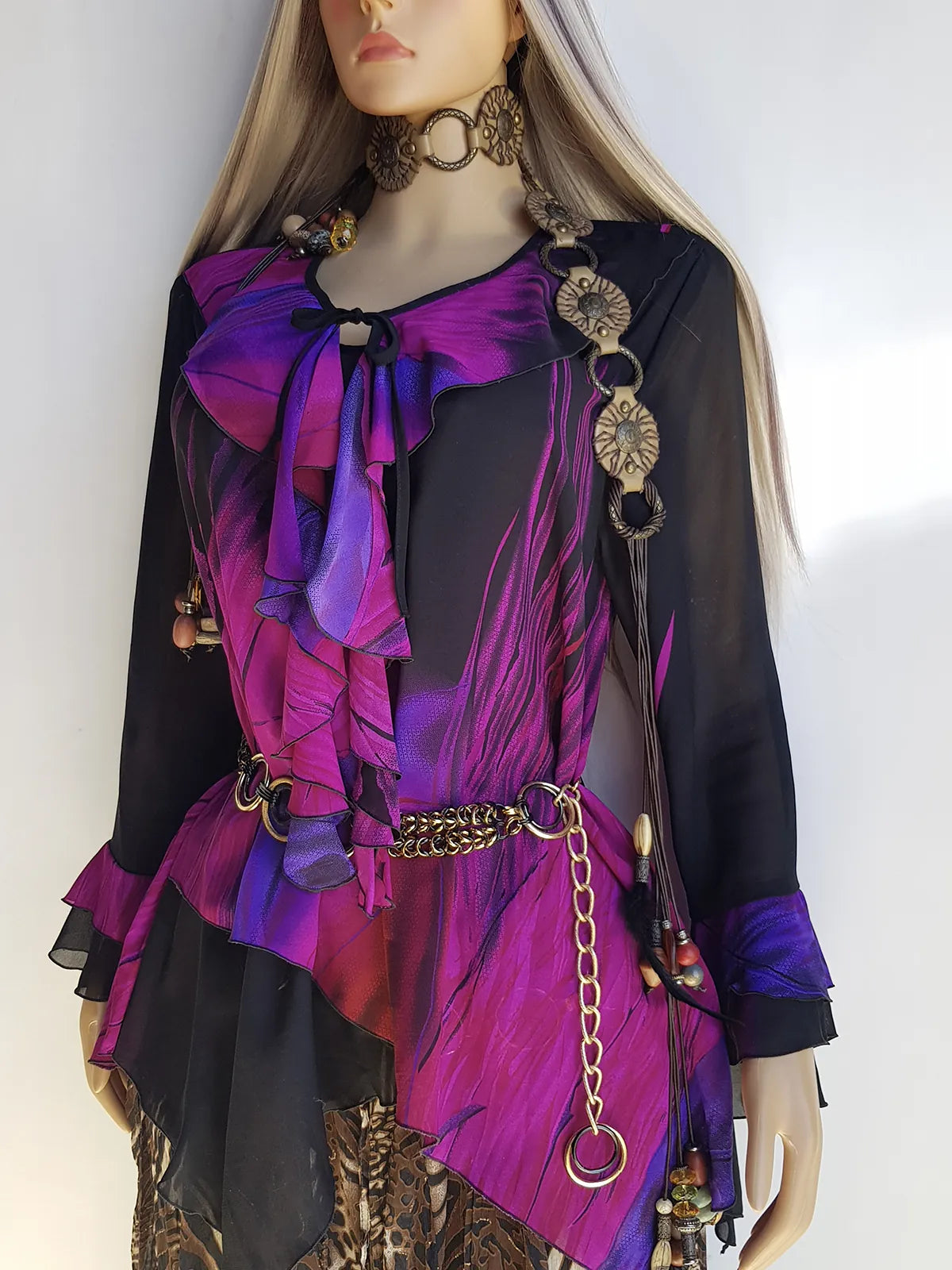 Spectacular Rock Star Girlfriend Asymmetrical Flouncy Top / Mini Dress - Rich Pinks & Purple Tones - Ruffles Everywhere- Multiple Layers