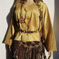 Vintage Golden Oriental Jacket with Large Feature Buttons - Stunning Print - Flared Sleeves