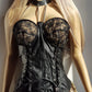 Vintage Bad Bitch Rockstar Girlfriend Leather & Chain Underbust Top -Beautifully Tailored Black with Fitted Lacing and Chain Collar