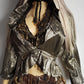 Gold Metallic Vintage Rockstar Bohemian Jacket - Ruffles & Gorgeous Open Bust - Nipped In Waist - Button Closure