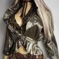 Gold Metallic Vintage Rockstar Bohemian Jacket - Ruffles & Gorgeous Open Bust - Nipped In Waist - Button Closure