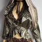 Gold Metallic Vintage Rockstar Bohemian Jacket - Ruffles & Gorgeous Open Bust - Nipped In Waist - Button Closure