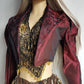 Gothic Romantic Lace Tuxedo Style Jacket - Bordeaux Tones with Black Lace Overlay - Sculptural Shoulders and Slim Waist - Crisp Taffeta and Absolutely Gorgeous Cropped Tailoring