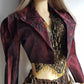 Gothic Romantic Lace Tuxedo Style Jacket - Bordeaux Tones with Black Lace Overlay - Sculptural Shoulders and Slim Waist - Crisp Taffeta and Absolutely Gorgeous Cropped Tailoring