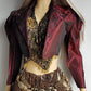 Gothic Romantic Lace Tuxedo Style Jacket - Bordeaux Tones with Black Lace Overlay - Sculptural Shoulders and Slim Waist - Crisp Taffeta and Absolutely Gorgeous Cropped Tailoring