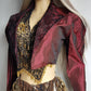 Gothic Romantic Lace Tuxedo Style Jacket - Bordeaux Tones with Black Lace Overlay - Sculptural Shoulders and Slim Waist - Crisp Taffeta and Absolutely Gorgeous Cropped Tailoring