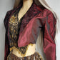 Gothic Romantic Lace Tuxedo Style Jacket - Bordeaux Tones with Black Lace Overlay - Sculptural Shoulders and Slim Waist - Crisp Taffeta and Absolutely Gorgeous Cropped Tailoring