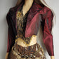 Gothic Romantic Lace Tuxedo Style Jacket - Bordeaux Tones with Black Lace Overlay - Sculptural Shoulders and Slim Waist - Crisp Taffeta and Absolutely Gorgeous Cropped Tailoring