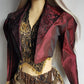 Gothic Romantic Lace Tuxedo Style Jacket - Bordeaux Tones with Black Lace Overlay - Sculptural Shoulders and Slim Waist - Crisp Taffeta and Absolutely Gorgeous Cropped Tailoring