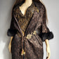 1950s Vintage Bronze Evening Coat with Fur Sleeves - Floral Metallic Print - Immaculate Tailoring - Fully Lined