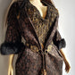 1950s Vintage Bronze Evening Coat with Fur Sleeves - Floral Metallic Print - Immaculate Tailoring - Fully Lined