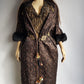 1950s Vintage Bronze Evening Coat with Fur Sleeves - Floral Metallic Print - Immaculate Tailoring - Fully Lined