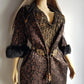 1950s Vintage Bronze Evening Coat with Fur Sleeves - Floral Metallic Print - Immaculate Tailoring - Fully Lined