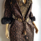 1950s Vintage Bronze Evening Coat with Fur Sleeves - Floral Metallic Print - Immaculate Tailoring - Fully Lined