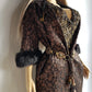 1950s Vintage Bronze Evening Coat with Fur Sleeves - Floral Metallic Print - Immaculate Tailoring - Fully Lined