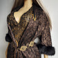 1950s Vintage Bronze Evening Coat with Fur Sleeves - Floral Metallic Print - Immaculate Tailoring - Fully Lined