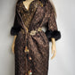 1950s Vintage Bronze Evening Coat with Fur Sleeves - Floral Metallic Print - Immaculate Tailoring - Fully Lined