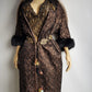 1950s Vintage Bronze Evening Coat with Fur Sleeves - Floral Metallic Print - Immaculate Tailoring - Fully Lined