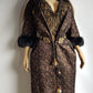 1950s Vintage Bronze Evening Coat with Fur Sleeves - Floral Metallic Print - Immaculate Tailoring - Fully Lined