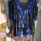 Wild Vintage 100% Crystallized Silk & Sequin -  Asymmetrical Black & Blue - Statement Evening Top