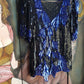 Wild Vintage 100% Crystallized Silk & Sequin -  Asymmetrical Black & Blue - Statement Evening Top