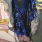 Wild Vintage 100% Crystallized Silk & Sequin -  Asymmetrical Black & Blue - Statement Evening Top