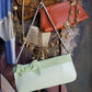 Vintage 2000s Designer Beverly Feldman Leather Purse in the Sweetest Mint Green & Plaid Lining - Chain Strap & Little Bow with Intricate Scalloped Leather Edging (Original Dustbag Included)