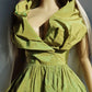 2000s Whimsical Iridescent Fairy Dress in Mystical Chartreuse Green - 50s Shape - Structural and Versatile neckline - wear multiple ways