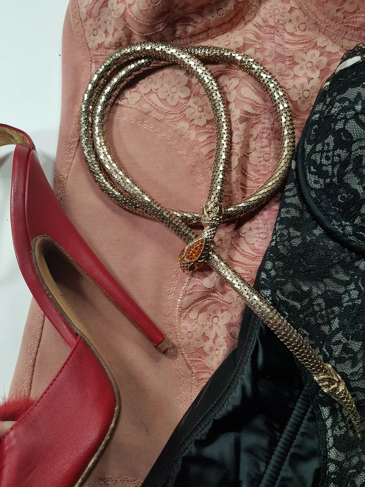 1960s Gold & Tangerine Amber Antique Designer Snake Belt / Necklace / Bracelet - Absolutely Gorgeous - Stones in Snakes Head & Eyes - High Quality and Heavy