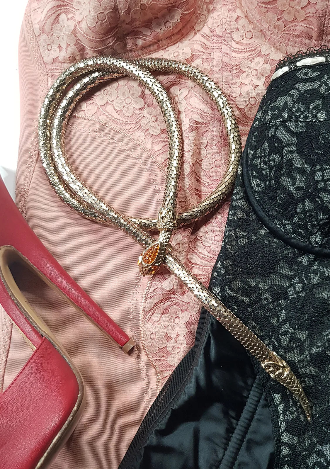 1960s Gold & Tangerine Amber Antique Designer Snake Belt / Necklace / Bracelet - Absolutely Gorgeous - Stones in Snakes Head & Eyes - High Quality and Heavy