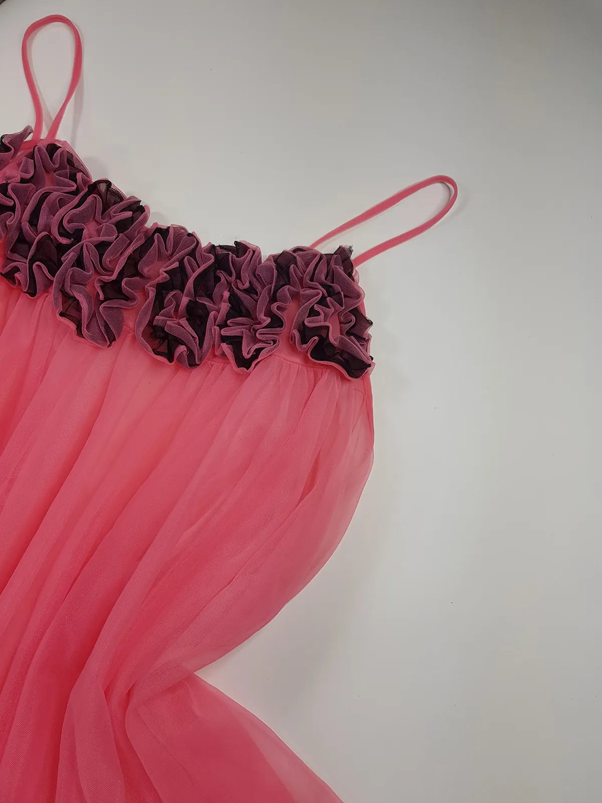 Incredible 1960s Hollywood - Jayne Mansfield- Pink & Black - Mesh Multi-layered Babydoll Mini Dress