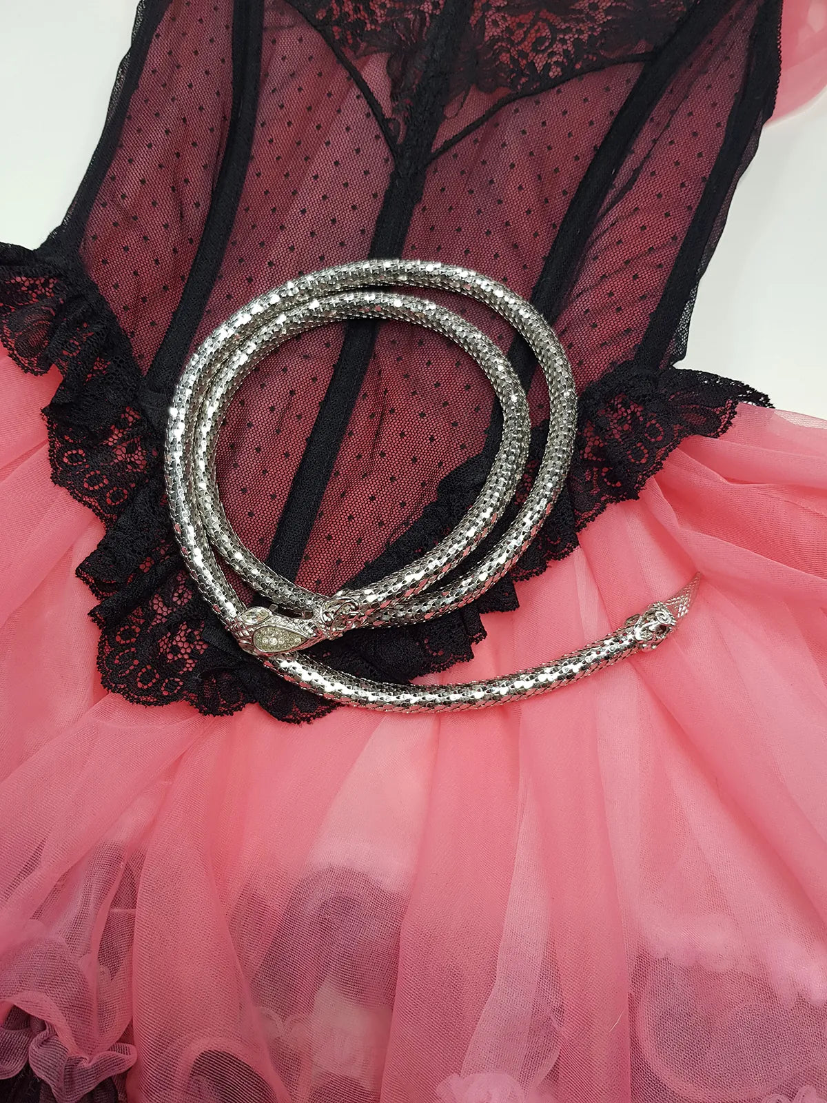 1960s Silver & Crystal - Antique Designer Snake Belt / Necklace / Bracelet - Wear Multiple ways