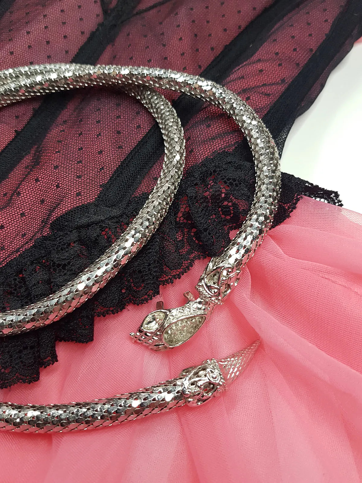 1960s Silver & Crystal - Antique Designer Snake Belt / Necklace / Bracelet - Wear Multiple ways